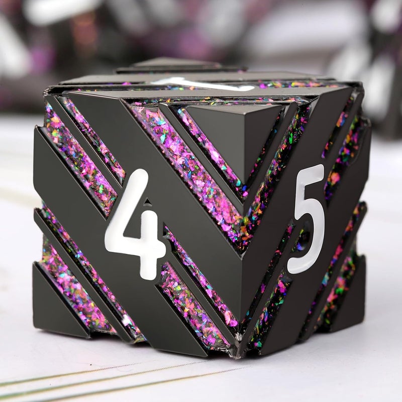DNDND Stripe Metal DND Dice, Metallic Stripes Dice with Gift Metal Box for Dungeons and Dragons D&D (Purple Stripes) - Image 1